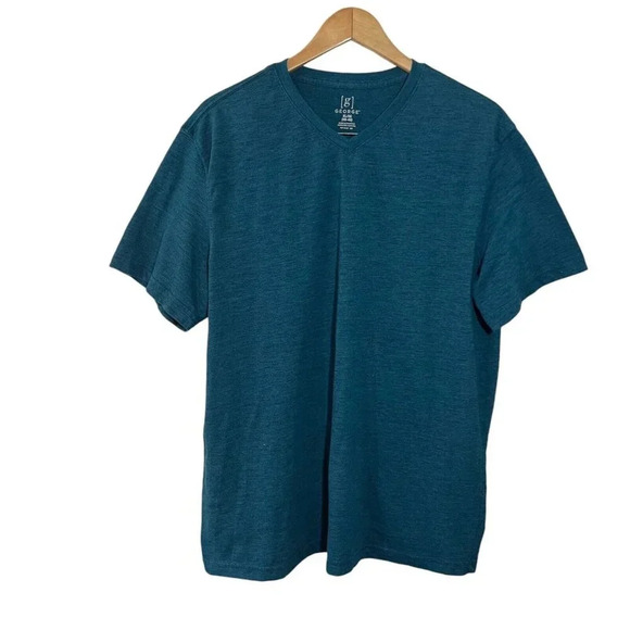 George Mens Blue V Neck Short Sleeve T Shirt XL Knit Plain Basic Casual Pullover - Picture 1 of 3